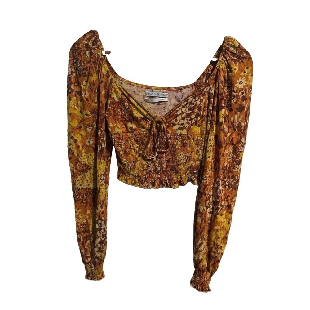 Urban Outfitters Smocked Peasant Crop Top Women’s Small Floral Boho Cottagecore